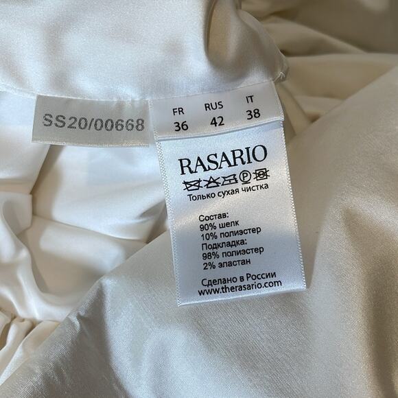 Rasario Ruffled Silk Crepe Corset Strapless Two Tone Asymmetric Midi Dress Sz 4 - Picture 12 of 13